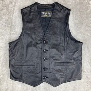Vintage Chamra California‎ Black Leather Vest Mens Medium Motorcycle Biker Gilet